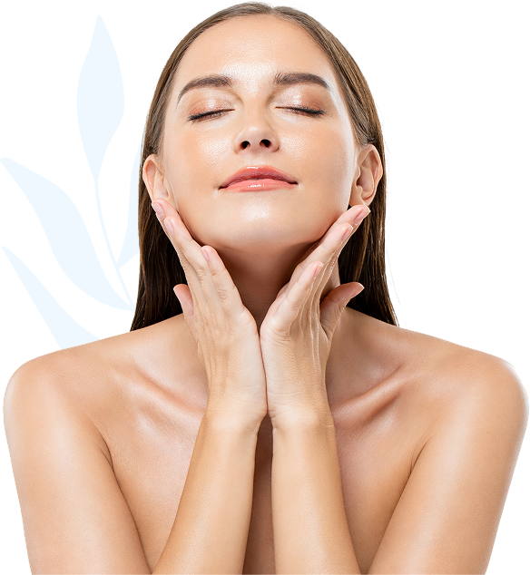 Woman with glowing skin, closed eyes.