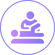 Physical therapy icon in purple circle.